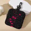 Bolsa para Monedas Estampada con Corazones Rojos y Negros Cuero Artificial Impermeable Color Imitación Cuero Flor Estampada Cremallera Bolsa de Almacenamiento Multifuncional Mini Auriculares