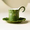 Taza de Café de Cerámica Verde Mandarina Pequeña Espolvoreada con Oro Hecha en Fábrica Taza para Latte Pintada a Mano Taza para Espresso Chino Juego de Taza y Platillo de Alto Valor