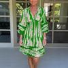 Vestido de Moda Verão 2024 Transfronteiriço Europeu e Americano com Manga Trompete Decote V Saia Midi Estampada para Mulheres