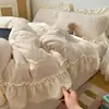 Conjunto de cama de quatro peças de renda bordada espessa, quente e tridimensional em veludo de leite, conjunto de três peças em moletom e fleece de coral para dormitórios