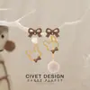 Pendientes de Estrella de Felpa Amarillo Crema con Lazo Maillard, Lindos y Dulces, Diseño Girly para Estudiantes