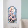 Papel Tapiz Floral Estilo Medieval, Paisajismo de Ventanas, Pegatinas de Flor de Magnolia, Pegatinas Autoadhesivas Imitación Cristal para Paredes de Sala de Estar y Dormitorio, Transfronterizo