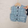 Meninos e meninas estilo coreano inverno vintage lavado angustiado acolchoado xadrez bebê colete jeans jaqueta casual