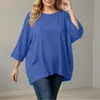 Camiseta de Cuello Redondo 2026, Corte Holgado, Nuevo Producto Transfronterizo, Bestseller Primavera/Verano, Manga Tres Cuartos, Ropa para Mujer Tallas Grandes, Color Sólido Europeo y Americano
