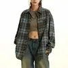 Camisa a cuadros de dos colores de marca de moda para hombre y mujer, estilo retro americano, holgada, informal, de manga larga, chaqueta para pareja.