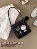 Bolsa de Ombro Única Desenho HelloKitty Feminina Grande Capacidade Bolsa Tote de Bolinhas Pretas Versátil da Moda Bolsa Transversal para o Dia a Dia