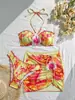2026 Moda Praia Sexy Bikini Europeu e Americano de Comércio Exterior Roupa de Banho Estampada Biquíni de Triângulo Três Peças para Mulheres
