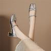 Zapatos de estilo bailarina de una línea con lazo, Zapatos Mary Jane para mujer, Tacones gruesos estilo pequeño fragante, Zapatos de mujer de alta gama