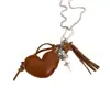 Collar Colgante de Corazón y Cruz de Cuero Maillard Cadena Larga con Borla para Suéter Diseño Dulce y Fresco Cadena para el Cuello