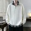 Moletom com meio zíper para homens e mulheres, novo estilo outono 2026, solto, xadrez retrô com padrão de trigo, gola, blusa de manga comprida em patchwork