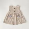 Vestido Coreano para Niñas, Colección Otoño 2025, Vestido Chaleco, Nuevo y Elegante Vestido Bordado para Bebés en Otoño