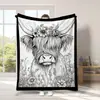 Manta de Flanela com Grafite de Vaca das Terras Altas Vendedor de Sucesso Transfronteiriço Estampa Animal Decoração de Casa Manta de Sofá para Lazer