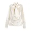 Ropa de Mujer al por Mayor Transfronteriza 2025 Aliexpress Moda Popular Casual Camisa sin Espalda Decorada con Lazo Textura de Satén de Seda