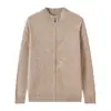 Suéter Abrigo Cardigan de Punto Grueso Suelto Casual para Hombre, Nuevo para Otoño e Invierno, 100% Lana Pura, Cuello Medio Alto con Cremallera