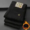 Calça Jeans Branca de Alta Qualidade Estilo Business Italiano para Homens, Calça Skinny de Sarja com Elastano, Versão Espessa Outono/Inverno 2026 com Fleece