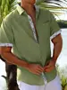 Camisa de Férias na Praia do Havaí 2023 Masculina de Manga Curta Cardigã Camisa Masculina com Botões no Punho Gola Contrastante