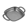 Plato Cuadrado Retro de Acero Inoxidable Plato Creativo de Dos Orejas para Snacks Estilo Industrial Antiguo Plato para Pollo Frito y Papas Fritas Plato Plano Plato de Cena