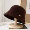 Sombrero de Pescador de Punto para Mujer Estilo Coreano con Rayas, Sombrero Tipo Cubo Versátil con Etiqueta Pequeña, Sombrero Tipo Cubo Pequeño Cálido para Otoño e Invierno que Adelgaza el Rostro