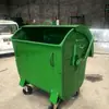 Comercio exterior transfronterizo cubo de basura galvanizado caliente y frío de 1100 litros, remolque de estilo europeo con tapa abovedada, contenedor metálico de cuatro ruedas, modelo de exportación