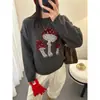 Suéter Suelto Gris Estilo Perezoso para Mujer Otoño e Invierno Camisa Base Engrosada Nueva 2025 Se Puede Usar Afuera en Invierno