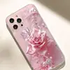 Capa Transparente Rosa com Rosa Anti-Queda Adequada para Série Iphone 15/16/17 Promax/14 Capa Protetora para Celular