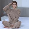 Pijama de Lã Coral Inverno Feminino Espessado Casual para Casa com Bolso Cardigan Doce Menina Solto Estilo Coreano Roupa Externa terno