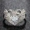 Anillo abierto de amor de cisne doble con temperamento puro, temperamento romántico, danza del cisne doble, micro conjunto de circonitas, anillo de corazón