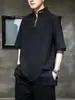 Top de diseño elegante con manga, transpirable y ligero, camiseta talla grande para hombres corpulentos, de verano, bordado, estilo chino, corte holgado