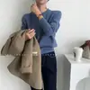 Mjuniqiou Suéter Base Suave y Acogedor Suéter de Punto Cuello Redondo Suéter Pulóver para Mujer Manga Larga Corte Holgado Mismo Estilo que Youjia