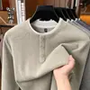 Moletom de Lã Estilo Old Money para Homens, Nova Moda Outono 2026 Casual Cor Sólida Pulôver Gola Redonda Camada Base Moletom Masculino