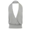 Top Regata Decote Halter Costas Nuas Estilo Europeu e Americano para Mulheres, Roupa de Verão, Caimento Justo, Top Camisola Curto para Moda de Rua Tendência