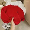 Meninos e Meninas Tricô Vermelho Estilo Coreano Grosso Roupas de Tricô para Crianças Bebês Outono e Inverno Saudações de Ano Novo Roupas de Ano Novo Novas Tendência