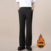 Pantalones de Traje Coreanos Estilo Ins Simples Lujo Ligero Forrados de Polar Otoño e Invierno Pantalones Negros Holgados Rectos No Planchar Caída Larga