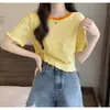 Nuevo Suéter de Punto con Orejas de Color Contrastante de Manga Corta Texturizado Ajustado Corto Estilo Coreano Dulce Top para Mujer