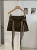KEKEZOON Bufanda de Seda Retro Chic Gamuza Cintura Alta Adelgazante Anti-Exposición Falda Corta para Mujer 9155