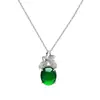 Pingente Vintage Estilo Étnico Calcedônia Verde Feminino Diamante Zircônia Folha de Bordo Ágata Verde Colar Corrente da Clavícula Presente para Mãe
