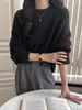 Estilo Coreano Simple Jersey de Punto Jersey de Cuello Redondo para Mujer Otoño e Invierno Nuevo Suelto Versátil Estilo Lazy Top de Color Puro a la Moda