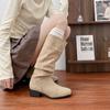 Estilo Influenciador da Internet Outono e Inverno Novas Botas Longas Slim para Mulheres, Roupa Exterior com Botas de Camurça Franzida e Franjas, Botas Versáteis Femininas 2025