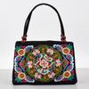 Bolsa Tote de Lona Bordada Estilo Étnico com Enfeite de Contas de Madeira, Bolsa de Mão com Zíper Duplo, Porta-Celular e Porta-Moedas Portátil para o Dia a Dia