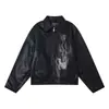 Nuevo modelo ERD: Estilo rico y desgastado, cuello abierto con cremallera, estampado de pines y letras, chaqueta sudadera con capucha unisex