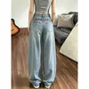 Chao Li tiene en stock jeans de pierna ancha azul claro para mujer otoño nuevo de cintura alta holgados adelgazantes buena caída pantalones largos perezosos