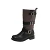 Botas Femininas Color Block Retro Melanoides 2026 Novas Versáteis Salto Bloco Afinando Botas de Cavaleiro Botas Curtas Botas Empilhadas