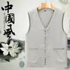 Colete Suor Fino de Verão Estilo Tang Masculino Colete de Linho Tamanho Grande Solto Camiseta sem Mangas de Algodão e Linho para Meia-Idade e Idosos