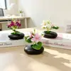 Nova Planta em Vaso Pequeno de Jasmim Dourado Seda Ornamento para Mesa de Sala de Estar de Casa Vaso de Pedra Simulada Planta em Vaso de Flor Artificial