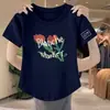 Camiseta de Algodón Imitación Hombro Normal para Mujer Verano Manga Corta Estampada Ajustada Capa Interior Estilo Europeo Top Capa Base Nuevo 2024 Artículo Popular