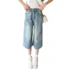 Jeans vintage de verano de tiro alto, color claro, cropped, pierna ancha, para mujeres petite, pantalones rectos de longitud media, delgados y holgados