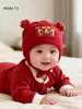 Chapéu de Bebê para Ano Novo Inverno Vermelho Caractere da Sorte Quente à Prova de Vento Unissex Tricô Lã Proteção para Orelhas de Bebê Chapéu