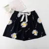 Fornecimento Direto da Fábrica Shorts de Algodão e Seda Feminino Verão Finos Florais Japoneses Caimento Elástico na Cintura Pijama Algodão Artificial Calça Única