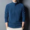 Moletom de gola alta em fleece para outono e inverno masculino tendência gola semi alta camisa base meia-idade e jovem top com meio zíper fleece
