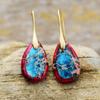 Nuevos pendientes de gota de agua con piedra imperial estilo bohemio para vacaciones, joyería de moda de diseñador europeo y americano.